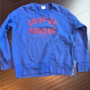 Sundry Blue Crewneck Sweater with Red Print coup de foudre style medium EUC